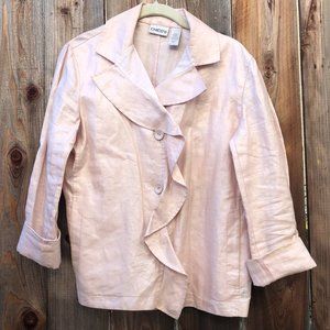 Chico’s Delicate Ruffle Constance 100% Linen Jacket Blazer M
